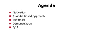 Agenda
 Motivation
 A model-based approach
 Examples
 Demonstration
 Q&A
 
