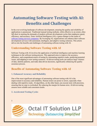 Automation Software Testing with AI: Benefits and Challenges | PDF