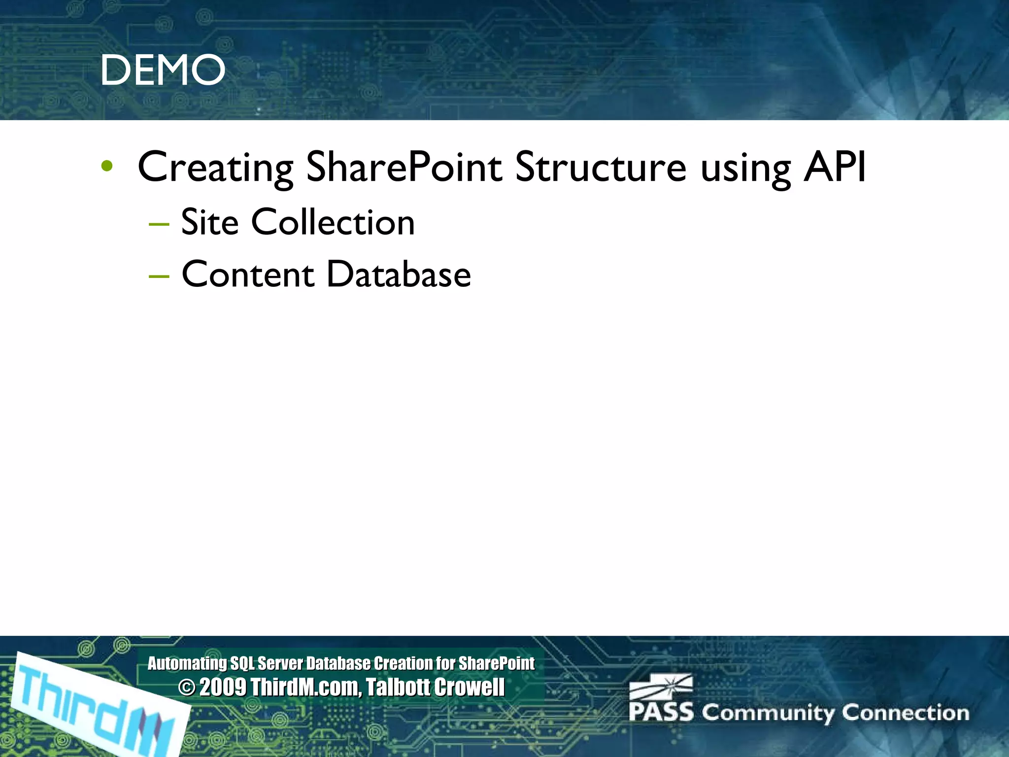 Automating SQL Server Database Creation for SharePoint | PPT
