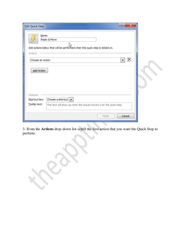 outlook quick steps to enter text