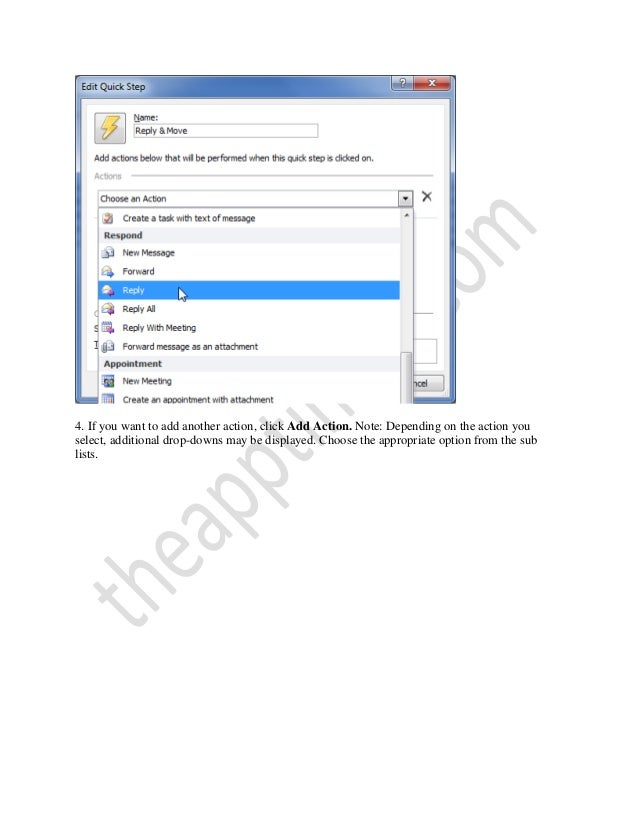 outlook quick steps 2010 add options