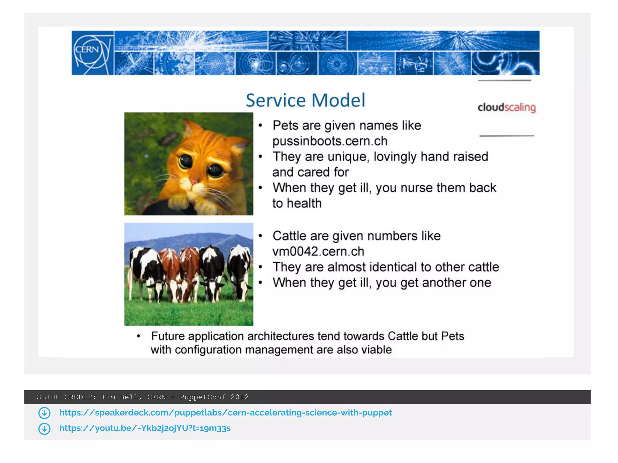 SLIDE CREDIT: Tim Bell, CERN – PuppetConf 2012
https://speakerdeck.com/puppetlabs/cern-accelerating-science-with-puppet
https://youtu.be/-Ykb2j2ojYU?t=19m33s
 