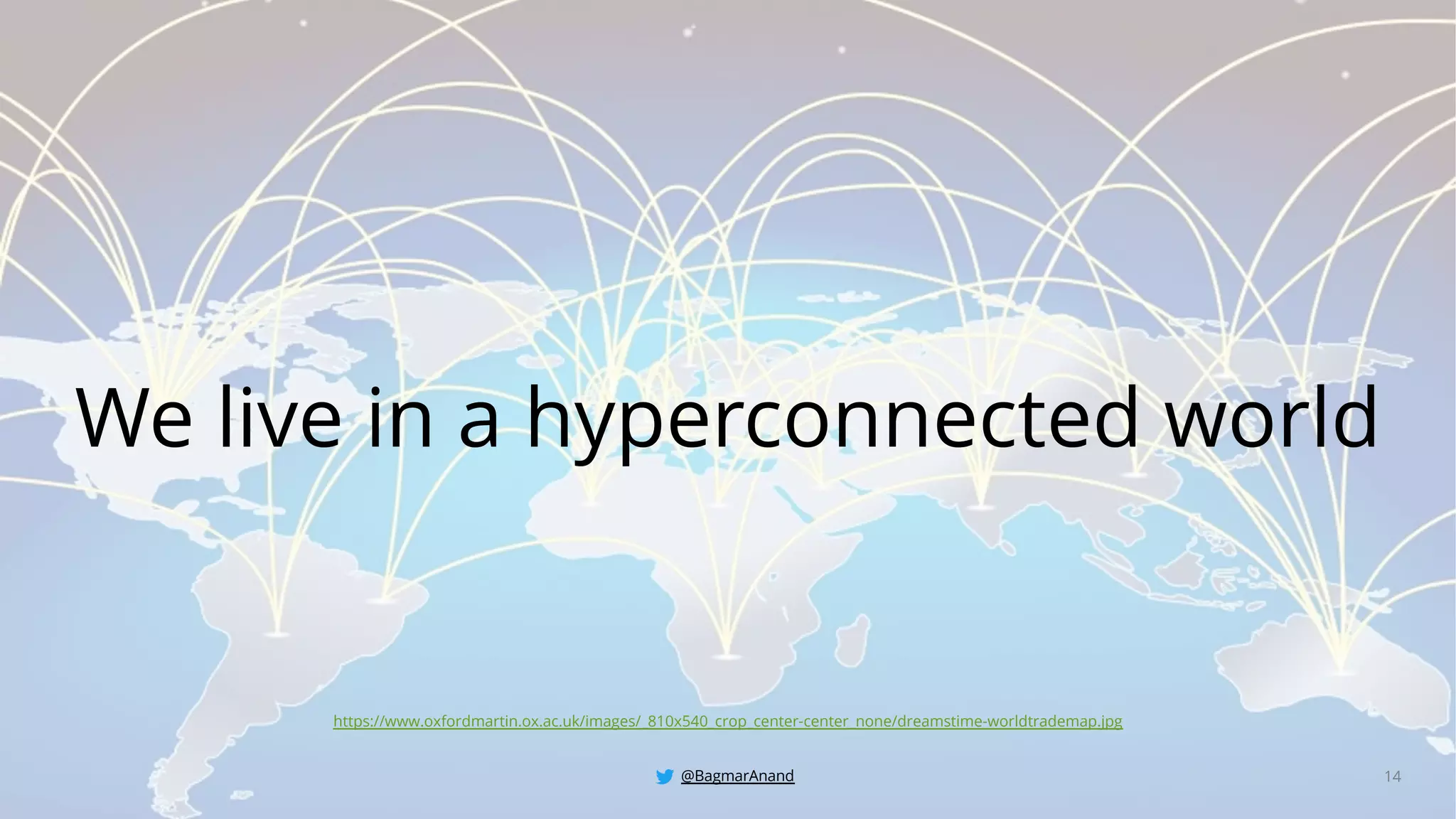 @BagmarAnand 14
We live in a hyperconnected world
https://www.oxfordmartin.ox.ac.uk/images/_810x540_crop_center-center_none/dreamstime-worldtrademap.jpg
 