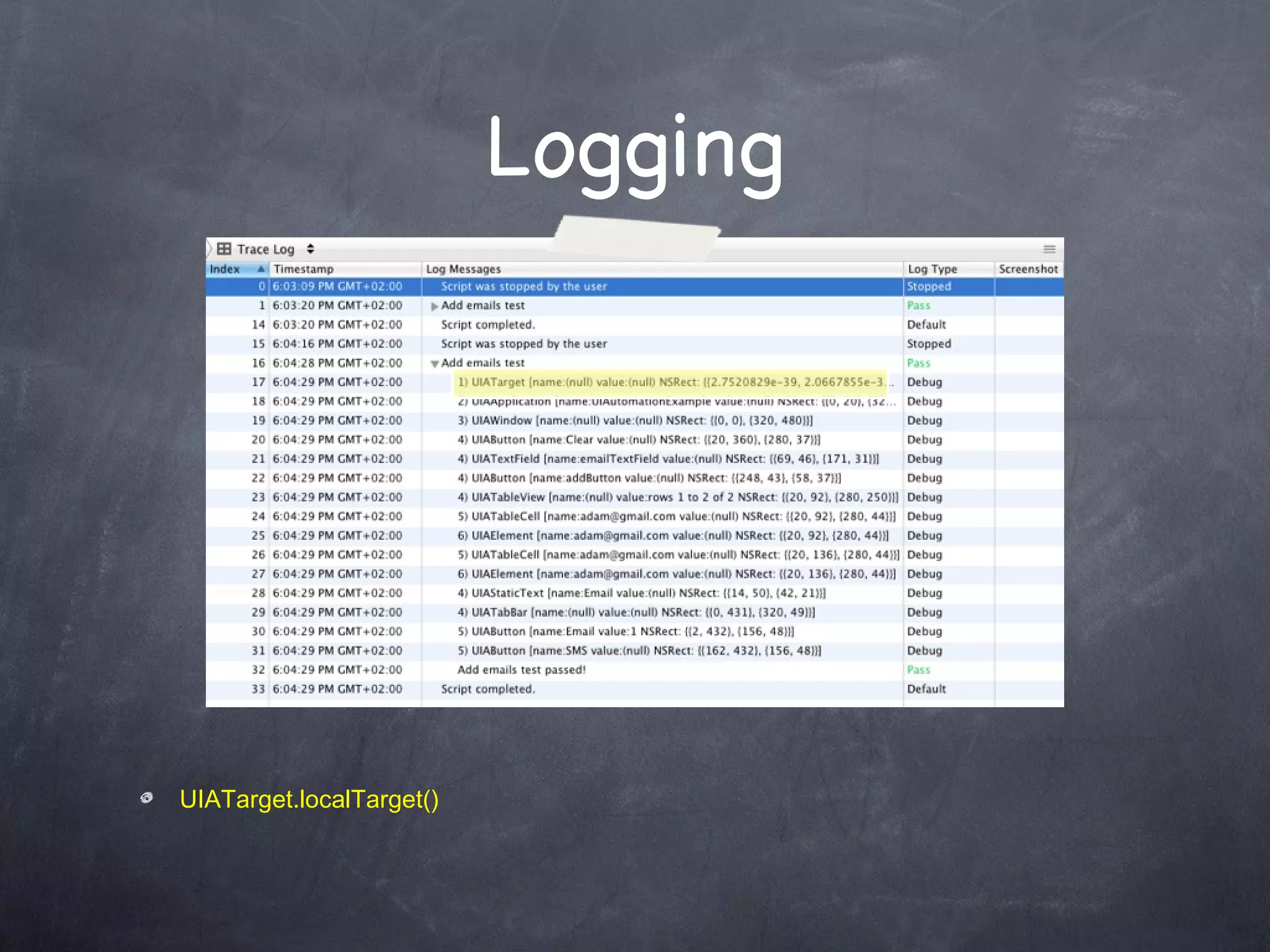 Logging UIATarget.localTarget() 