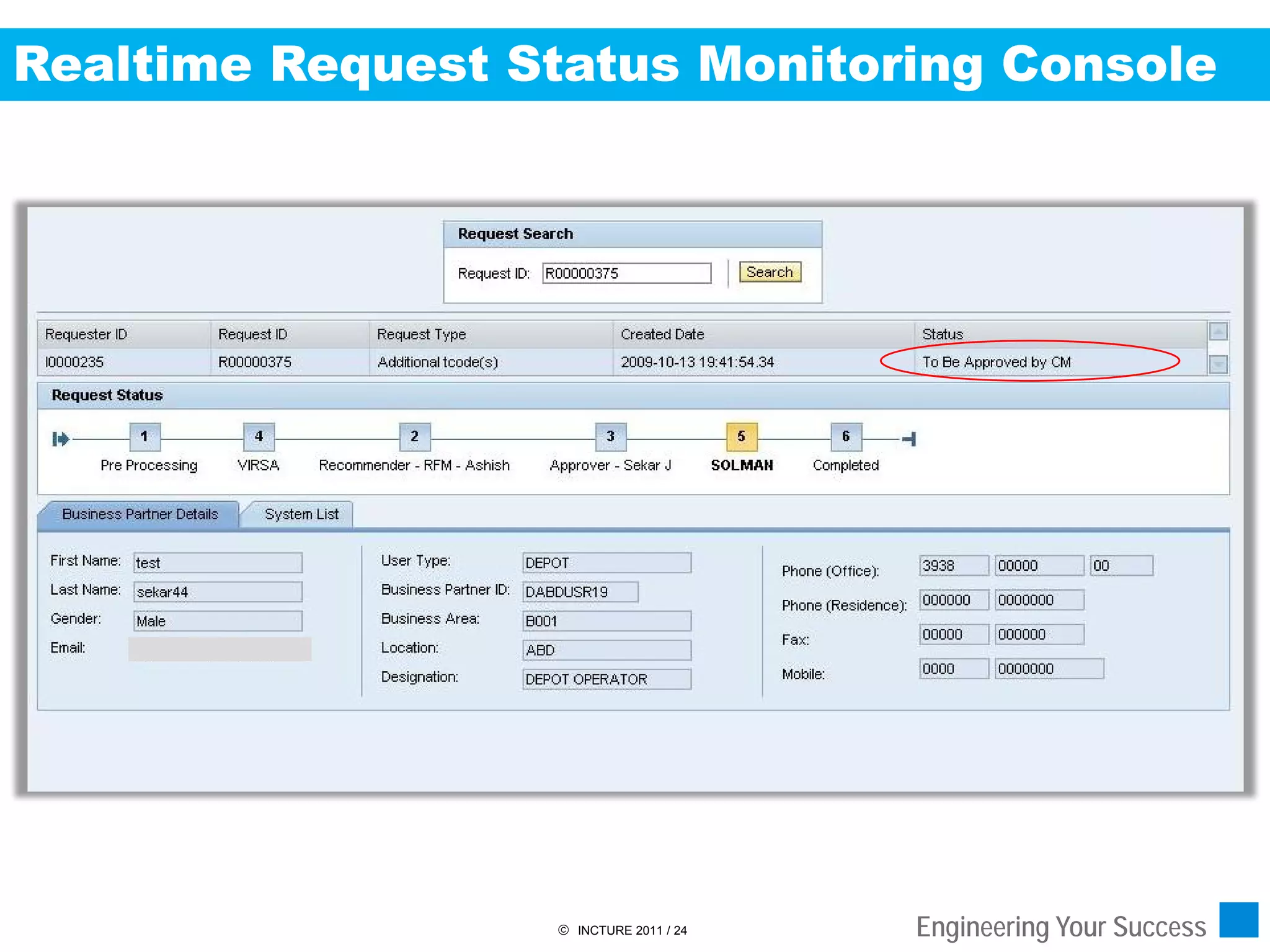 Realtime Request Status Monitoring Console




                    INCTURE 2011 / 24   Engineering Your Success
 