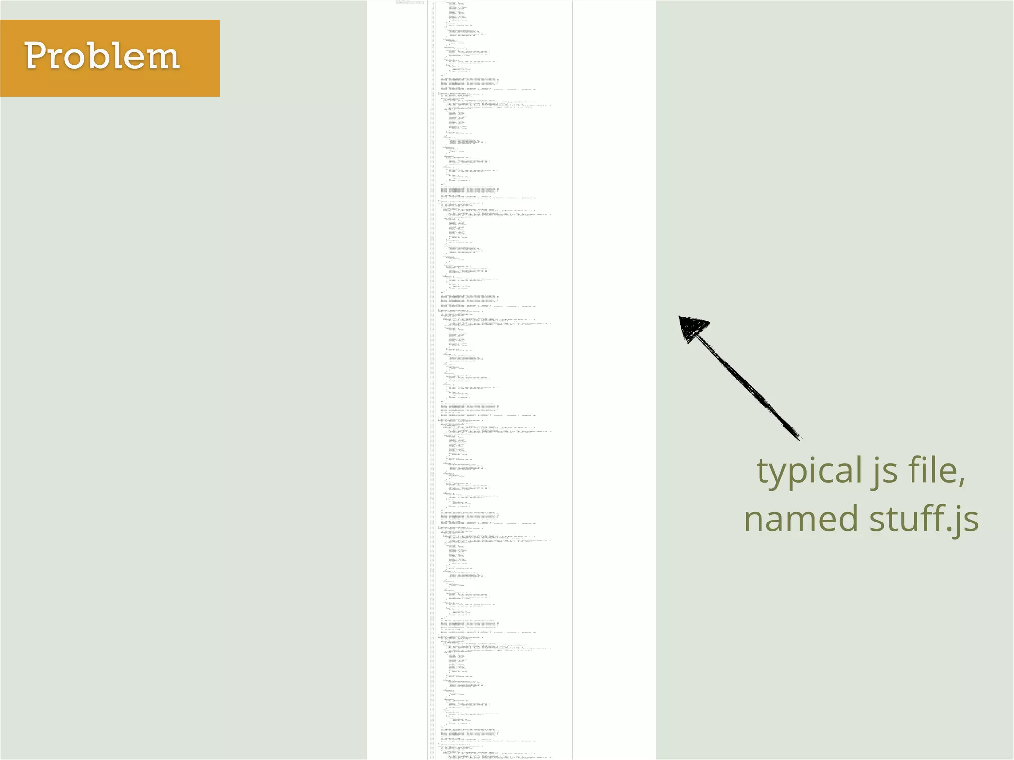 Problem

typical js ﬁle,
named stuﬀ.js

 