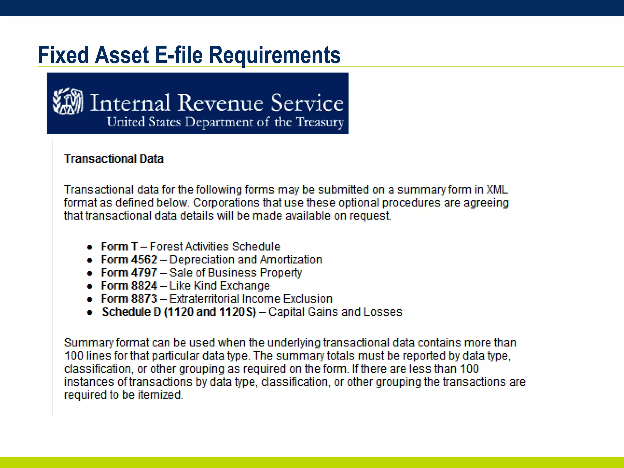 Fixed Asset E-file Requirements 