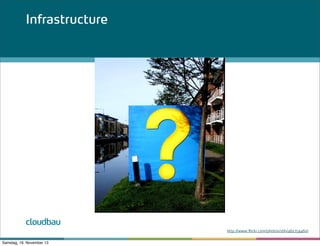 Infrastructure

cloudbau
http://www.flickr.com/photos/sbh/462754460/
Samstag, 16. November 13

 