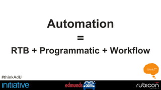 Automation 
= 
RTB + Programmatic + Workflow 
#thinkAdU 
 