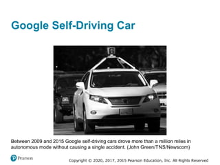 Copyright © 2020, 2017, 2015 Pearson Education, Inc. All Rights Reserved
Between 2009 and 2015 Google self-driving cars drove more than a million miles in
autonomous mode without causing a single accident. (John Green/TNS/Newscom)
Google Self-Driving Car
 