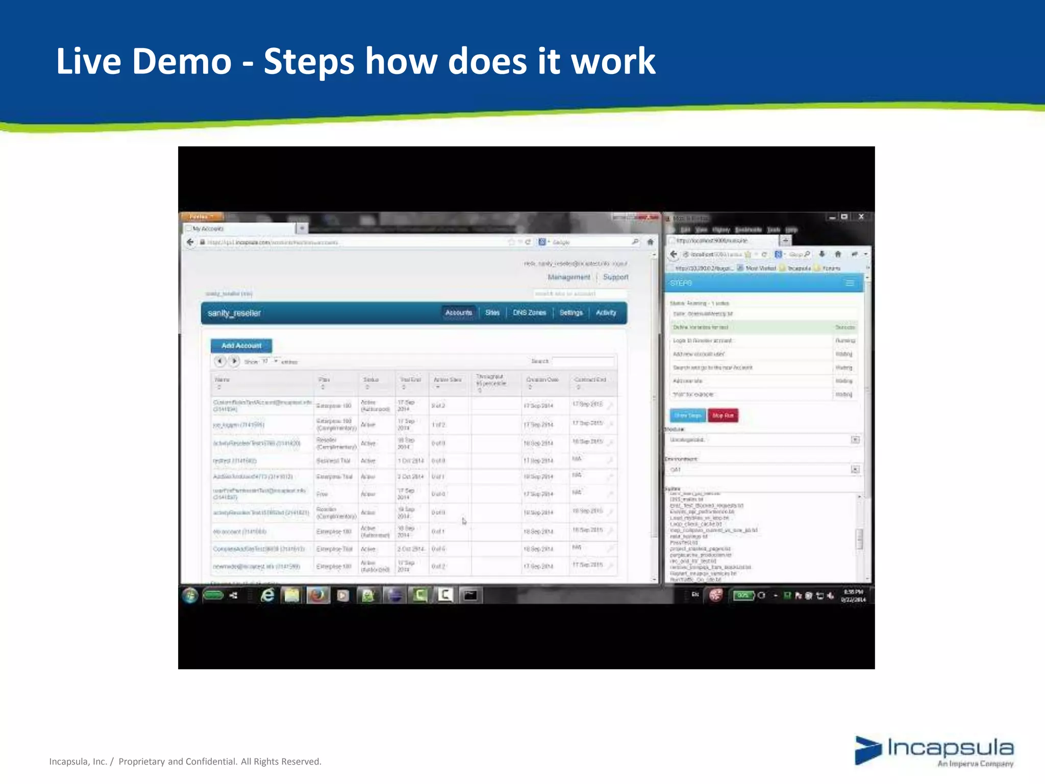 Live Demo - Steps how does it work 
Incapsula, Inc. / Proprietary and Confidential. All Rights Reserved. 
 