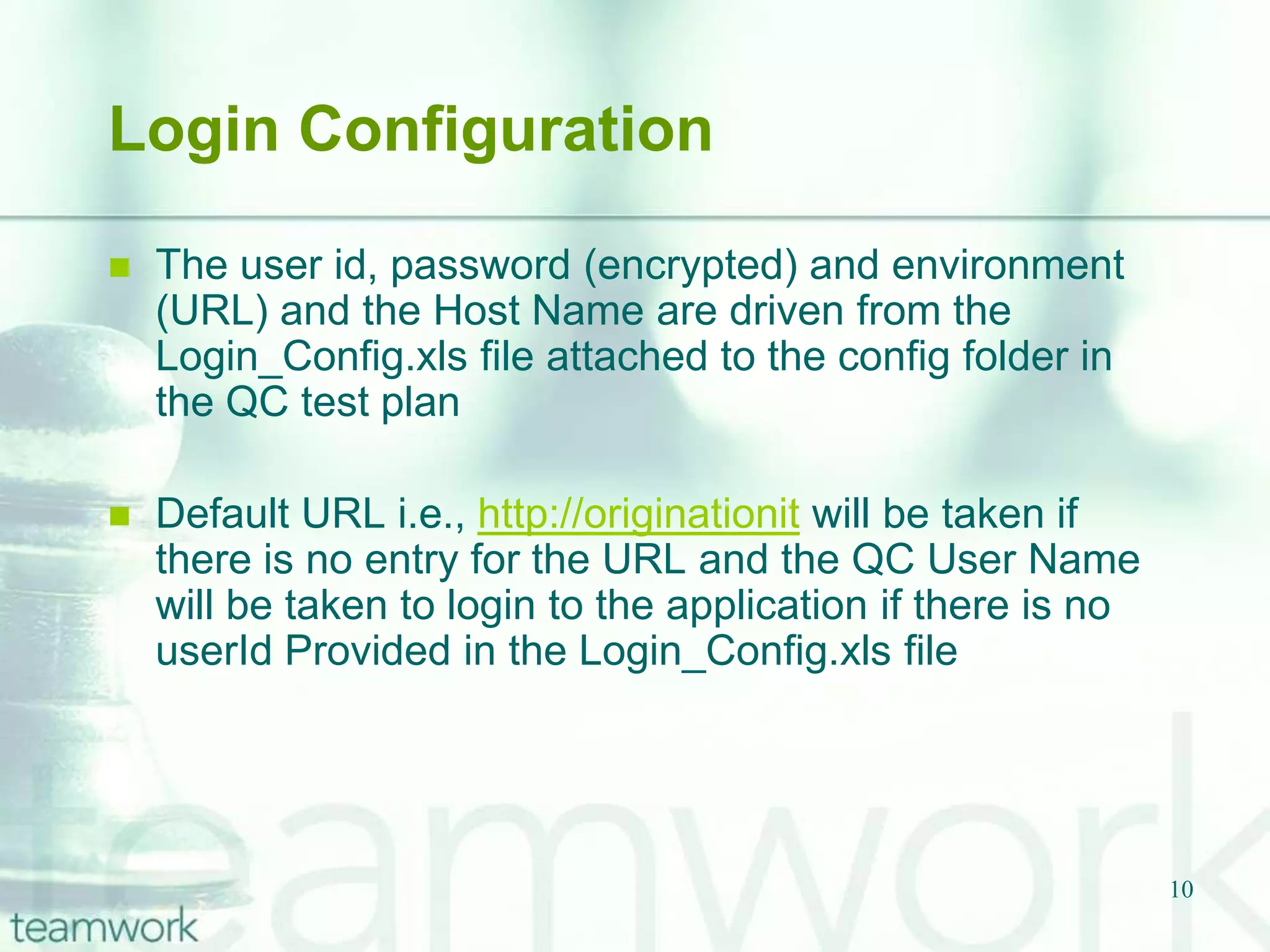 7VBS files for Generic FunctionsFunctionality		Library File1.Datatable			DataTable.vbs		2.Global				Global.vbs		3.Reporting			HTML.vbs		4.Object Descriptions		Constants.vbs		5.Messages			messages.vbs		6.Utilities			util.vbs