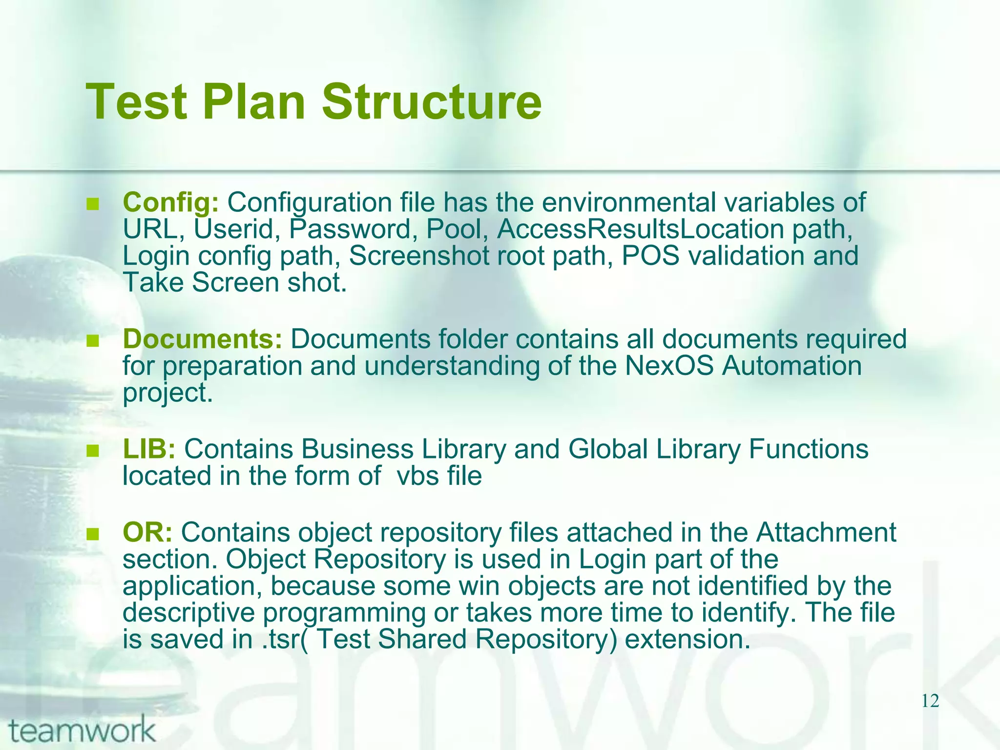 9Configuration SettingsEnvironment Variables (read only data) are declared in Config.ini fileFollowing are the Environment variables:AccessResultsLocation