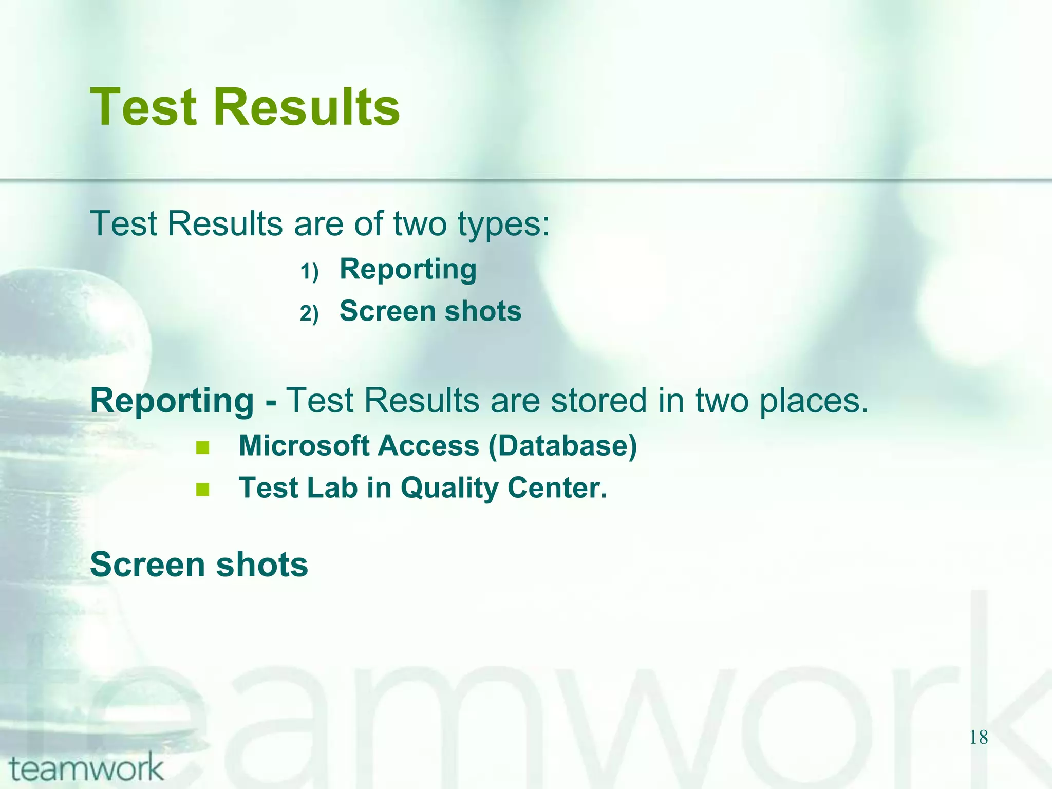 13Test Plan Structure (continued)Recovery: Contains some attachments for Recovery Scenarios in .qrs(Quick Test Recovery Scenario) and .vbs files are attached in Attachment sectionScripts: Contains Integration and POS folders, where integration folder contains Test set folder, in Test Set Process Flow folder wise is divided, respected test scripts and the Smoke Test Cases. Each test script has its own test data attached in the attachment section. POS folder contains all the pos test scripts and the test data attached to the Attachment section.The Test Scenarios in NexOS automation Project are divided into different Test Sets, each Test Set contains 10 Process Flows, each flow contains different Test scenario Scripts, for each script test data is attached in the Attachment section. Test Set (X)->Process Flow (X)->Test Script
