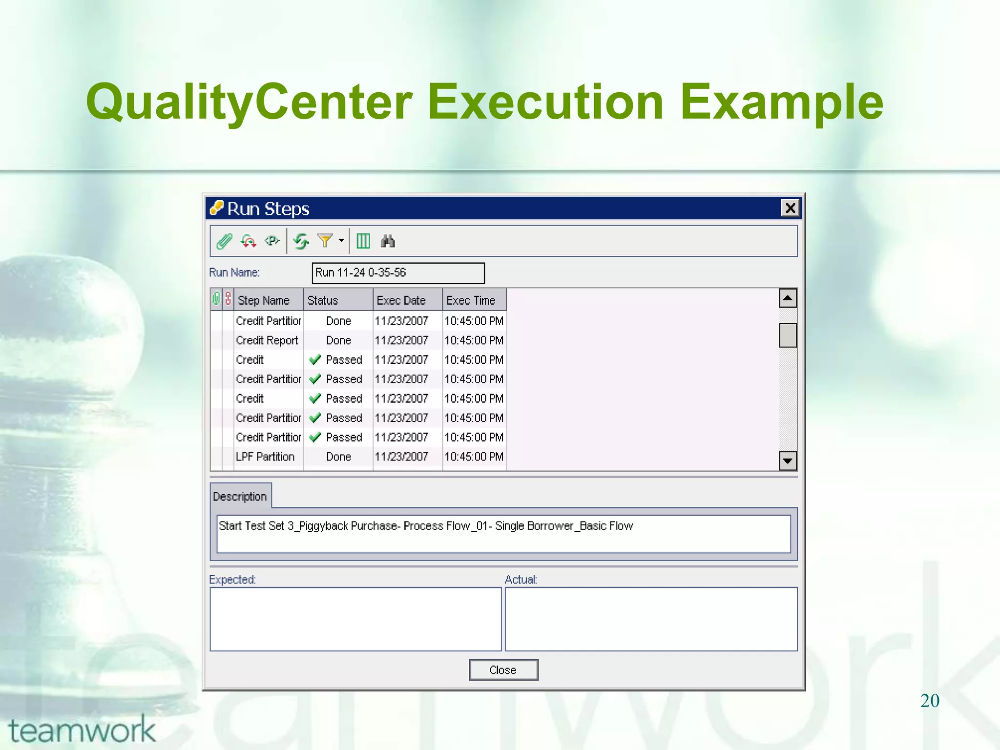 15Script Components GuidelineWhen the script is developed and ready for execution, follow the guidelines given below:Connect to Quality Center. 