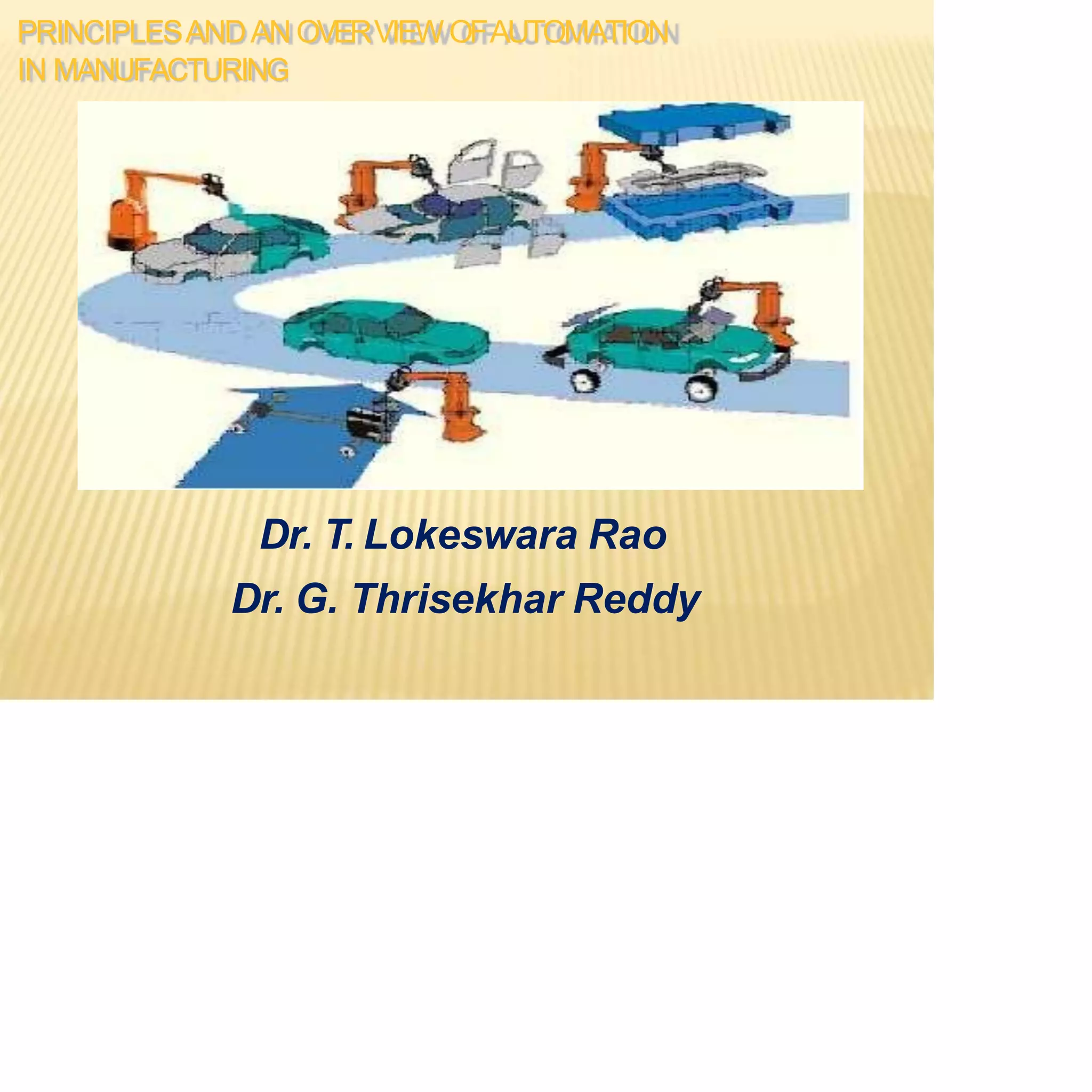 PRINCIPLESANDAN OVERVIEWOFAUTOMATION
IN MANUFACTURING
Dr. T. Lokeswara Rao
Dr. G. Thrisekhar Reddy
 