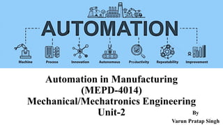 Automation in Manufacturing
(MEPD-4014)
Mechanical/Mechatronics Engineering
Unit-2 By
Varun Pratap Singh
 
