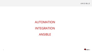 1
AUTOMATION
INTEGRATION
ANSIBLE
 