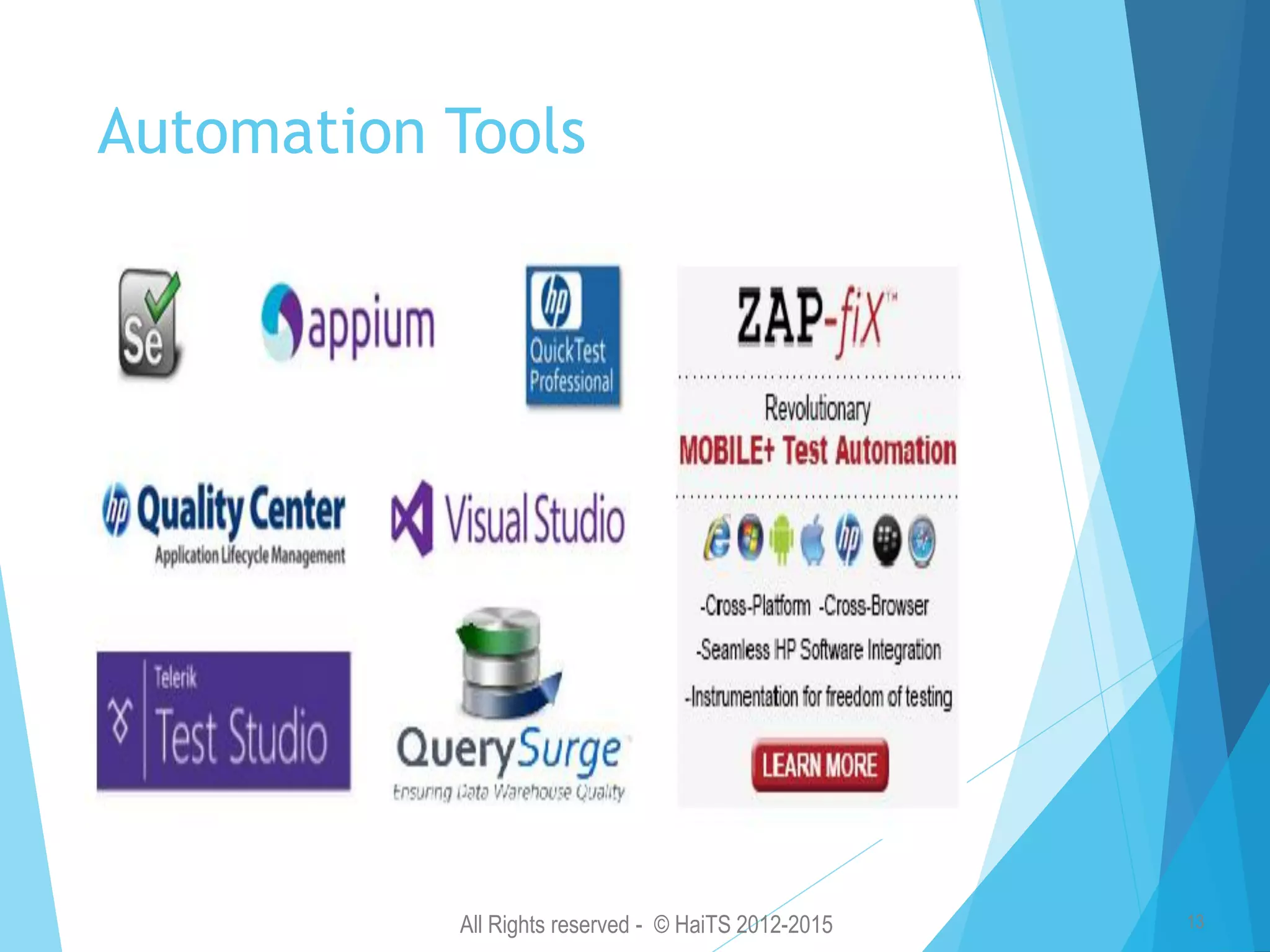 All Rights reserved - © HaiTS 2012-2015 13 Automation Tools 