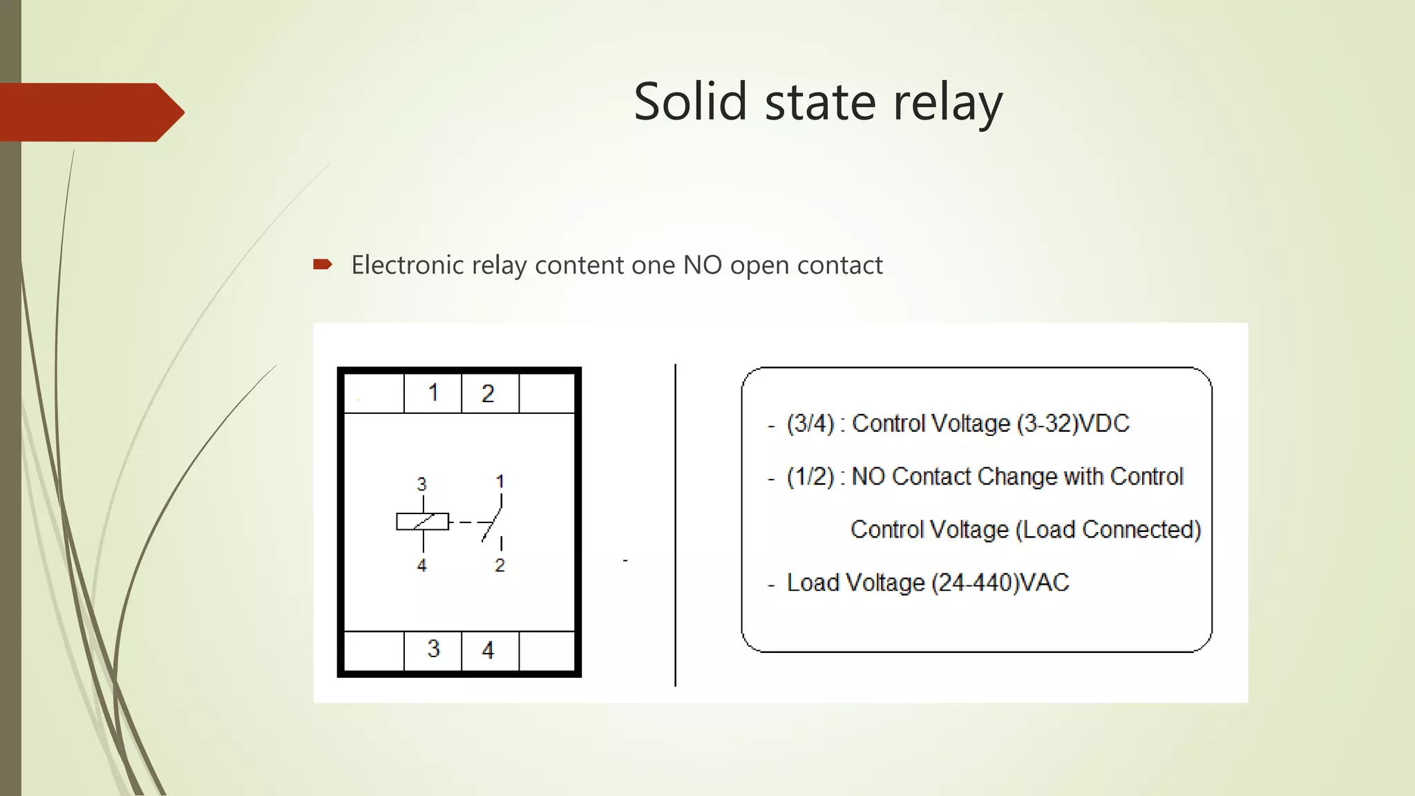 Solid state relay
Electronic relay content one NO open contact