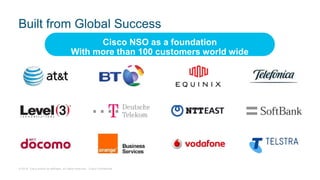 © 2018 Cisco and/or its affiliates. All rights reserved. Cisco Confidential
Built from Global Success
Cisco NSO as a foundation
With more than 100 customers world wide
 