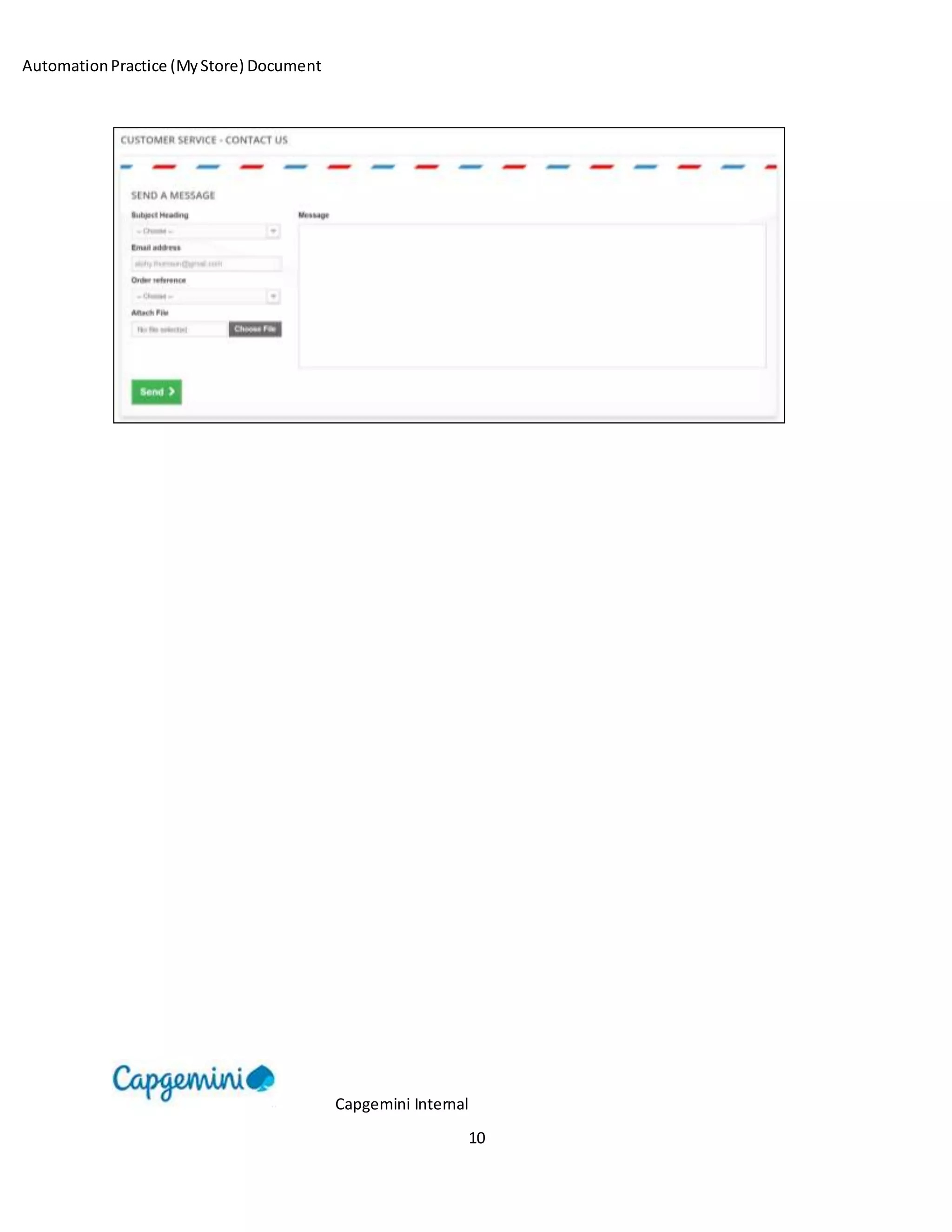 AutomationPractice (MyStore) Document
Capgemini Internal
10
 