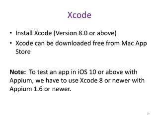 Automation testing on ios platform using appium | PPTX