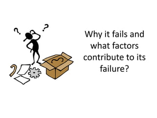 Why it fails and
  what factors
contribute to its
    failure?
 