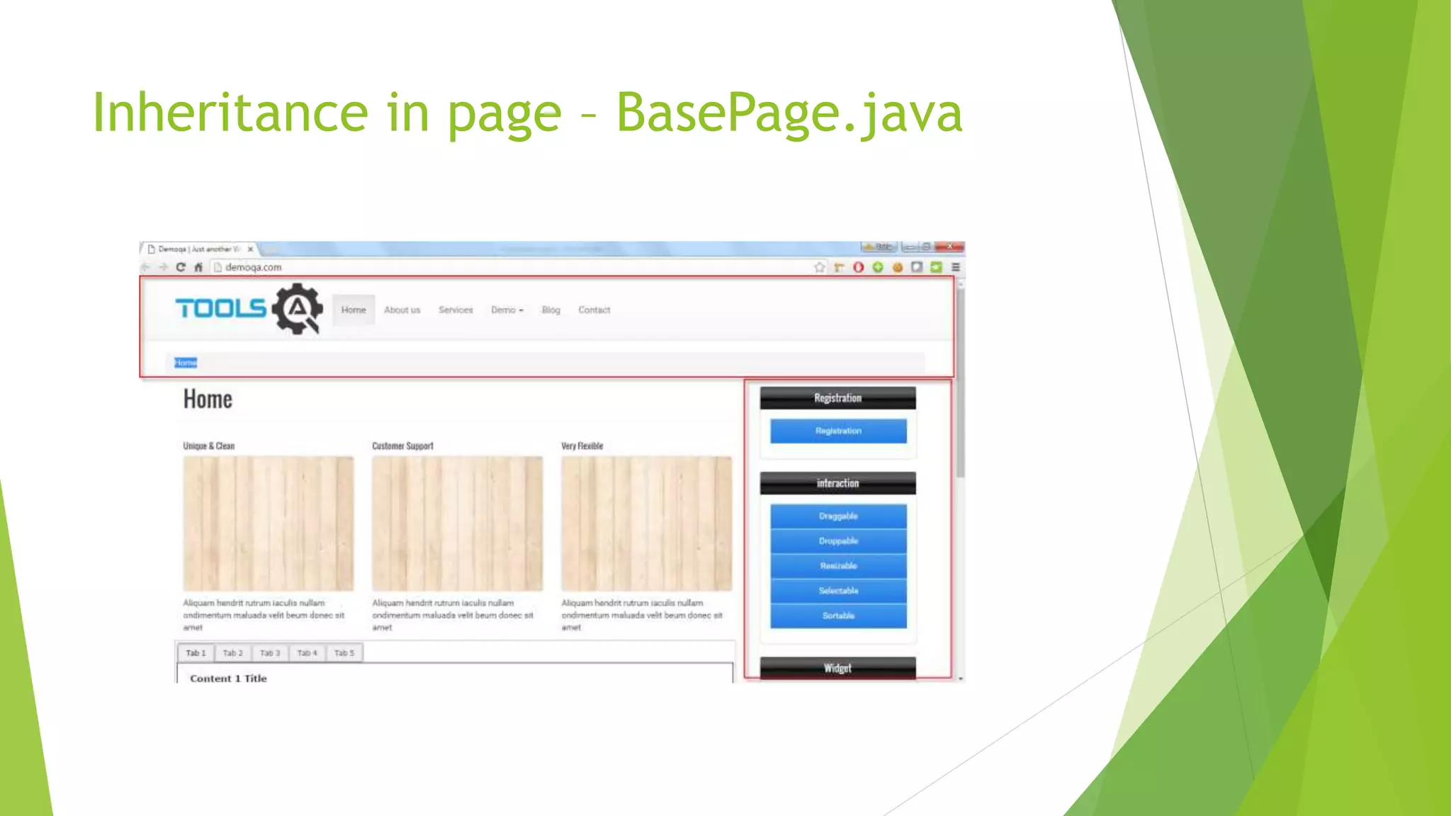 Inheritance in page – BasePage.java
 