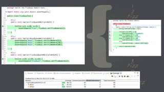 1
                                 2
                               Fizz




                        {
                                4
                              Buzz
      dada uma                 Fizz
lista de 1 a 100                7
    múltiplos de 3              8
    múltiplos de 5             Fizz
   múltiplos de 3 e 5
                              Buzz
                                 11
                               Fizz
                                13
                                14
                            FizzBuzz
 