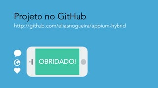Projeto no GitHub
http://github.com/eliasnogueira/appium-hybrid
OBRIDADO!
 
