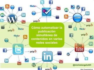 http://juegops4.es @michelangeloAH
Cómo automatizar la
publicación
simultánea de
contenidos en varias
redes sociales
 