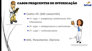 AnaRubio&MárcioRavazoli
CASOS FREQUENTES DE INTOXICAÇÃO
 Ceatox HC (600 casos/mês)
 1º. lugar = analgésicos/ antitérmicos/ Anti-
inflamatórios
 2º. lugar = antidepressivos e estimulantes
 3º. Lugar = cardiovasculares
 AAS, Paracetamol, Dipirona
http://farmaceuticacuriosa.blogspot.com.br
/p/aantroposofia-e-os-medicamentos.html
http://observatorio.digemid.minsa.gob.pe/
 