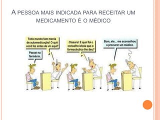 A PESSOA MAIS INDICADA PARA RECEITAR UM 
MEDICAMENTO É O MÉDICO 
 