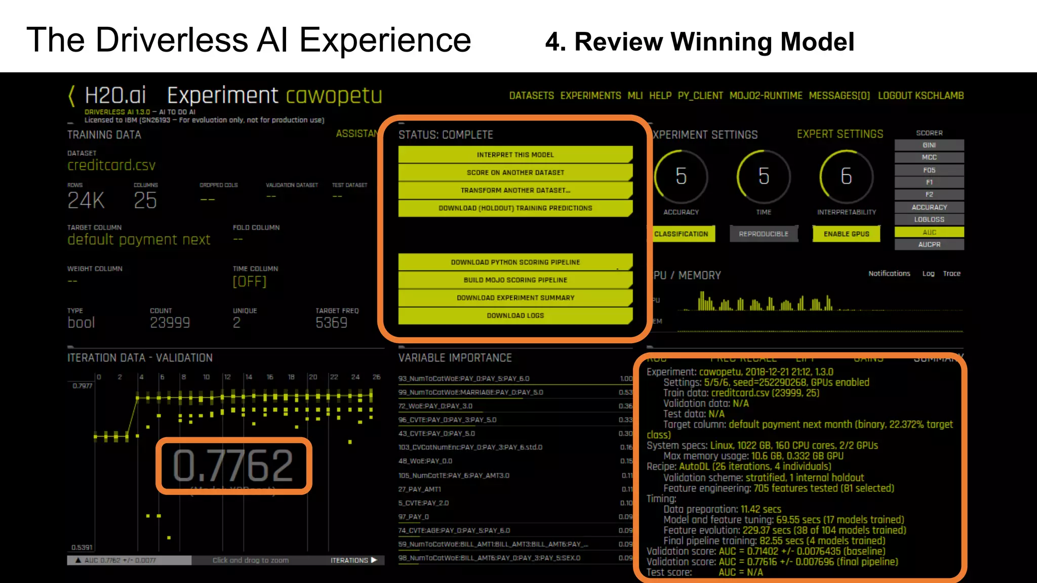 The Driverless AI Experience 4. Review Winning Model
 