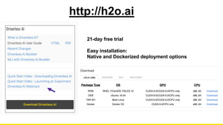 http://h2o.ai
21-day free trial
Easy installation:
Native and Dockerized deployment options
 