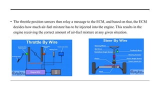 • The throttle position sensors then relay a message to the ECM, and based on that, the ECM
decides how much air-fuel mixture has to be injected into the engine. This results in the
engine receiving the correct amount of air-fuel mixture at any given situation.
 