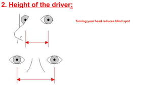 2. Height of the driver:
Turning your head reduces blind spot
 