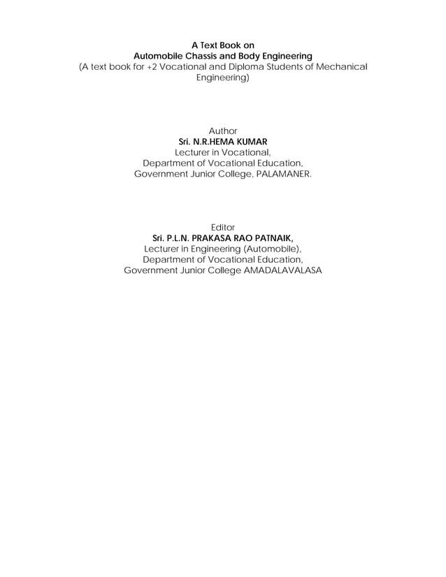 AUTOMONBILE CHASSIS & BODY ENGINEERING PDF