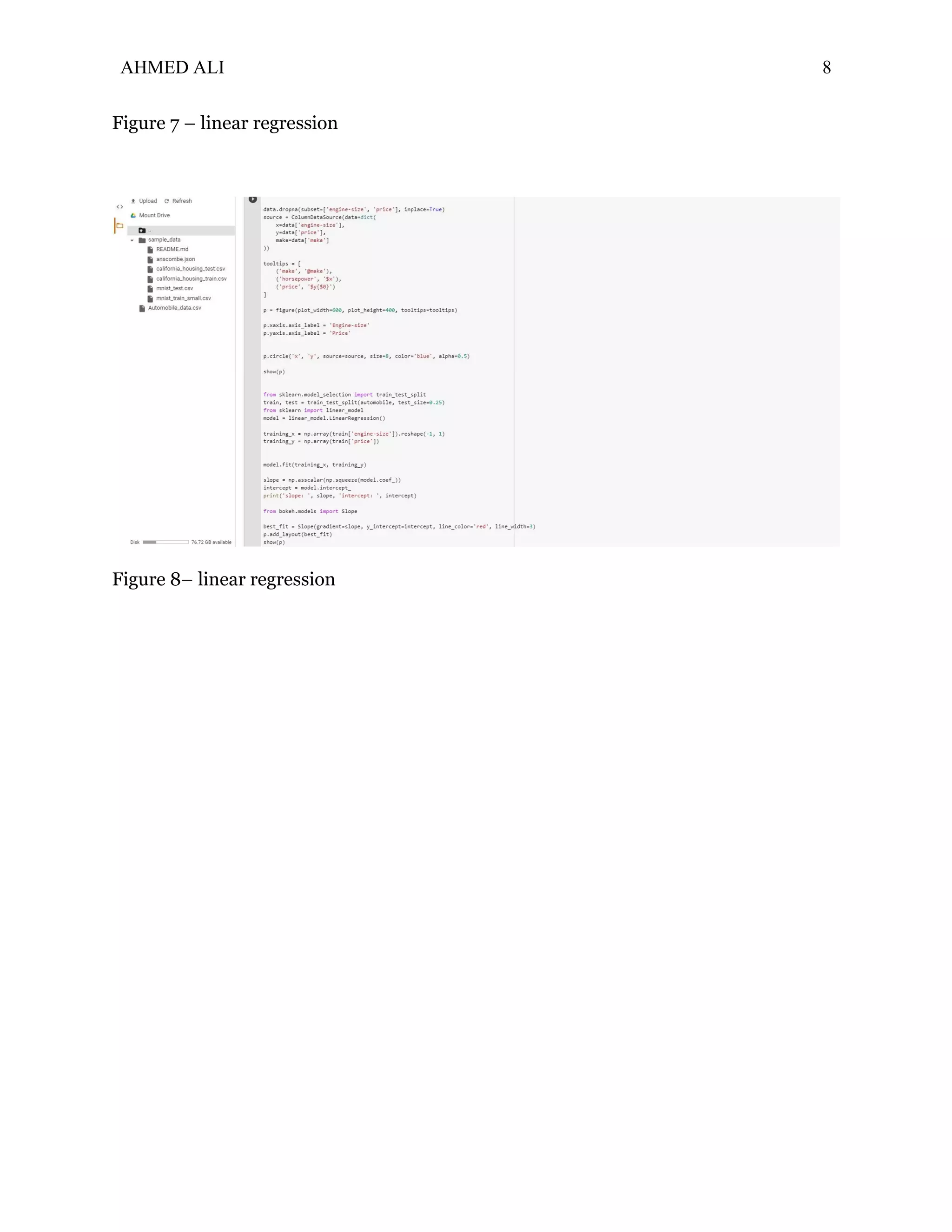AHMED ALI 8
Figure 7 – linear regression
Figure 8– linear regression
 