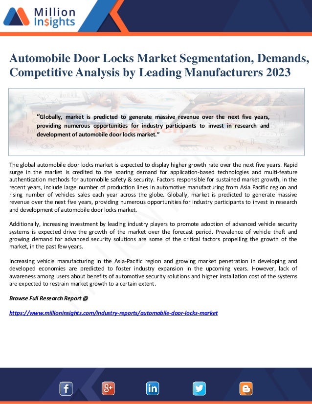 Automobile Door Locks Market Segmentation Demands And