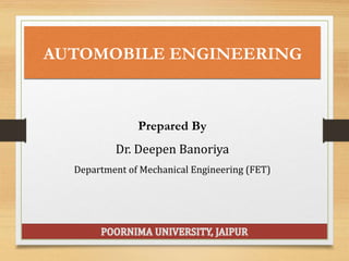 AUTOMOBILE ENGINEERING
Prepared By
Dr. Deepen Banoriya
Department of Mechanical Engineering (FET)
 