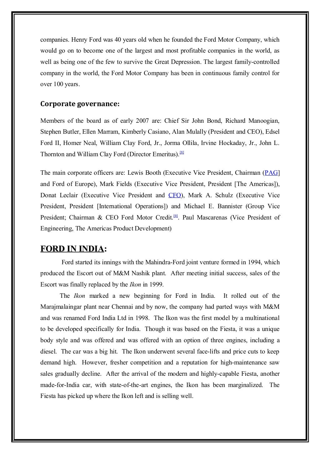 Automobile industry project report