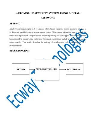 Automobile security system using digital password | DOC