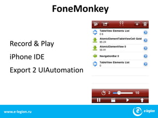 FoneMonkey22Record & PlayiPhone IDEExport 2 UIAutomationwww.e-legion.ru