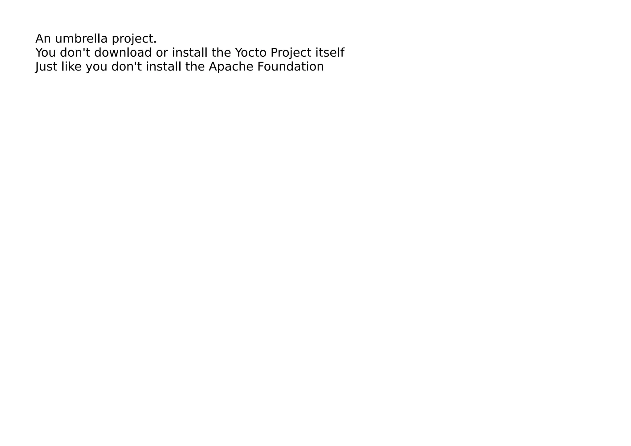 An umbrella project.
You don't download or install the Yocto Project itself
Just like you don't install the Apache Foundation
 