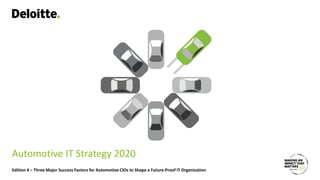 Automotive IT Strategy 2020
Edition 4 – Three Major Success Factors for Automotive CIOs to Shape a Future-Proof IT Organization
 