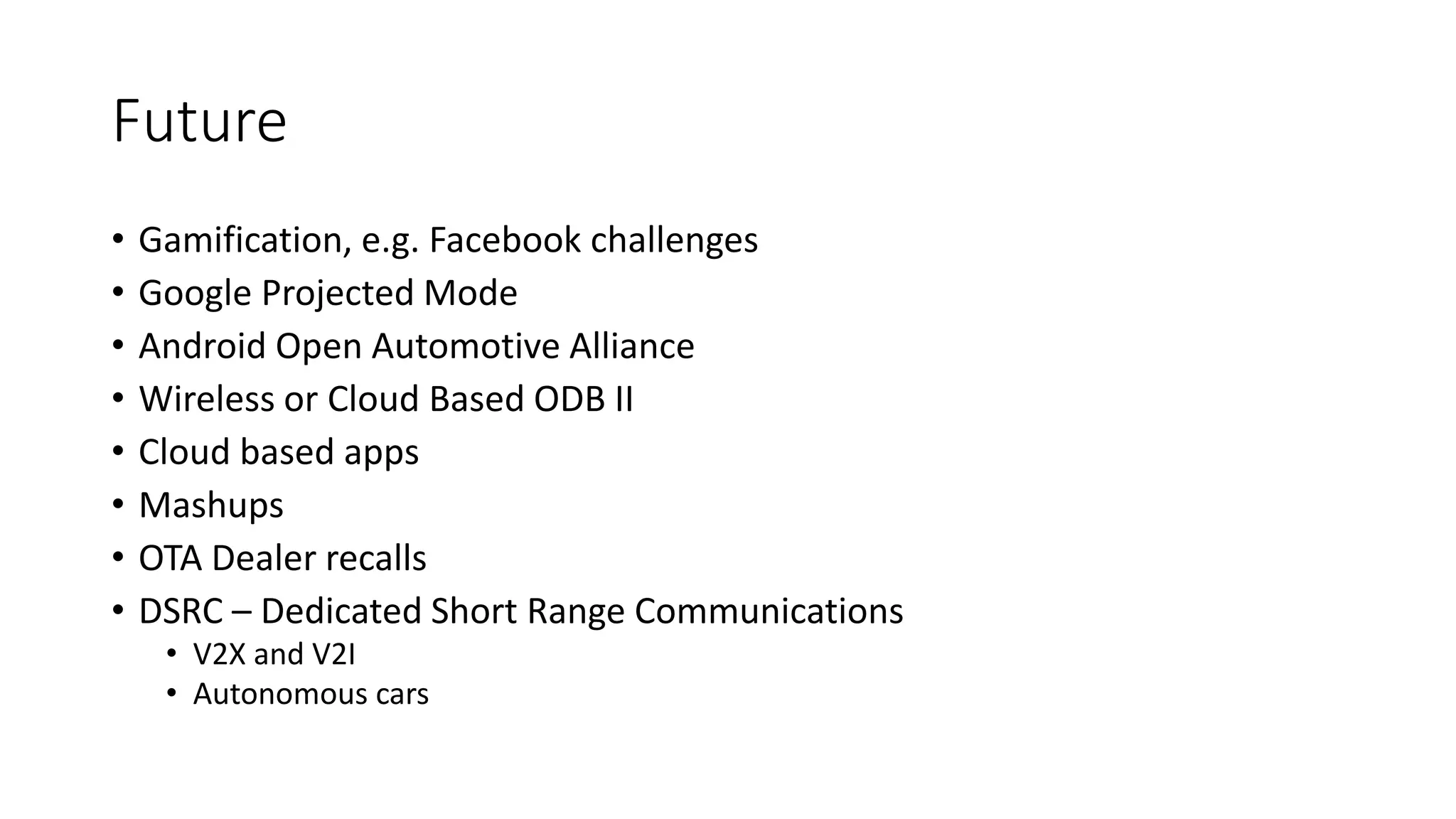 RIIS LLC
o Download Android Auto API extras using SDK Manager
o Install Android Auto on phone, Enable developer mode
o Download sample MessagingService app
http://developer.android.com/samples/MessagingService/
o adb install MessagingService.apk
o Send message from MessageService app (on phone)
o Start head unit server (on phone)
o adb forward tcp:5277 tcp:5277
o Start desktop-head-unit.exe
o View in Desktop Head Unit
Sample
App
 