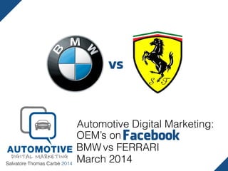 Salvatore Thomas Carbè 2014
Automotive Digital Marketing:
Facebook
BMW vs FERRARI
March 2014
OEM’s on
vs
 