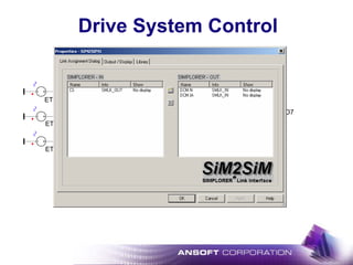 Drive System Control
L_R
0.3m
L_S
L_T
ET1
ET2
ET3
R_R
10m
R_S
R_T
M
DCM
J := 4m
LA := 9.5m
RA := 1.2
KE := 0.544
D7
TR
3
Bridge1
TLoad
SiM2SiMSIMPLORER Link Interface

SiM2SiM
50
SIM2SIM1
SIM2SIM1.CS
 